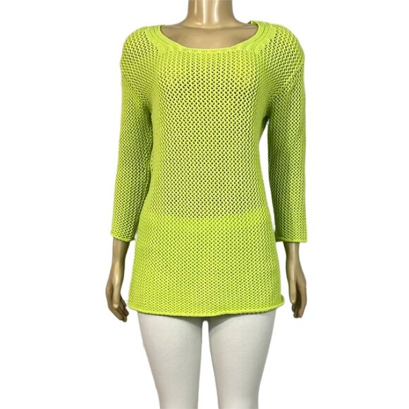 NWT Cotton Country Sweater Womens Square Neck Open Knit 3/4 Sleeve Relax… - Picture 1 of 8